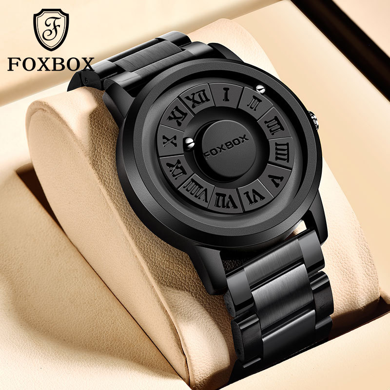 FoxBox New Magnetic Ball Black Technology Cool New Concept Frameless Design Suspension Creative Watch for Men