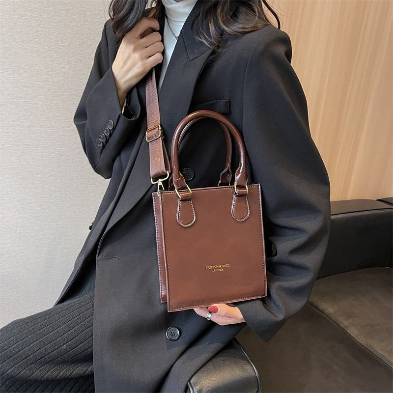 Stylish Bag Women Bags2022 Texture Solid Color Portable Small Square Bag Casual All-Matching Wide Shoulder Strap Shoulder Messenger Bag