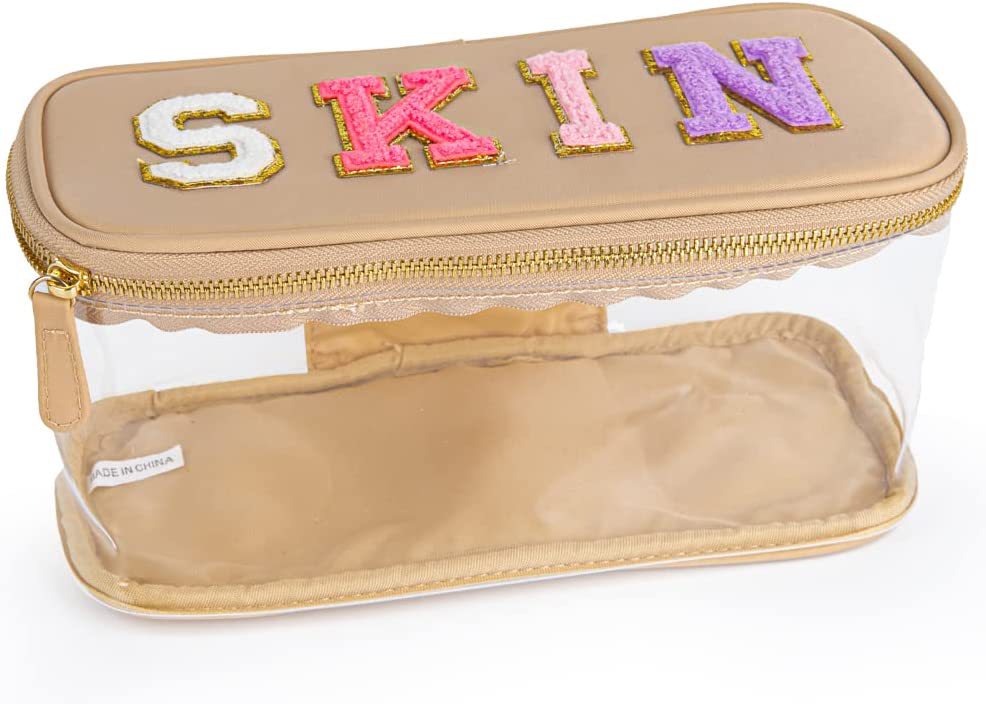 Factory Direct Sales Customized Nylon Transparent PVC Letters Embroidered Stuff Cosmetic Bag Wash Bag Clutch Storage Bag