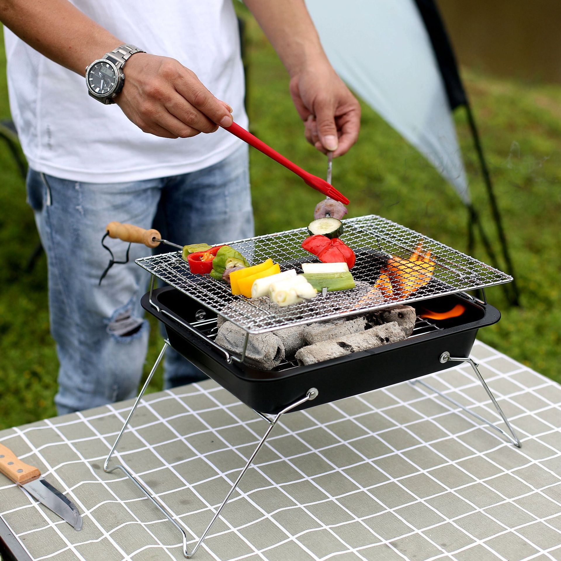 一次性烧烤炉不锈钢户外无烟烤炉bbq烤架户外野营烧烤用品烤鱼架