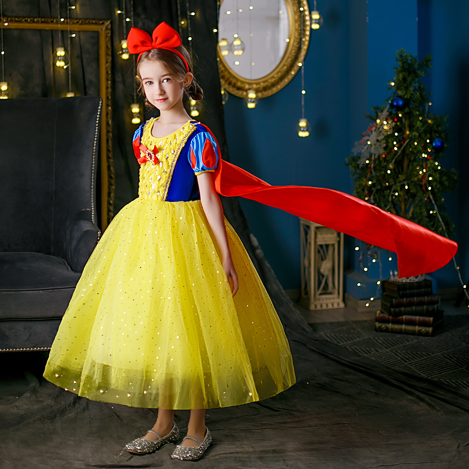 外贸白雪公主裙女童新款生日礼服冰雪cosplay圣诞节儿童服装