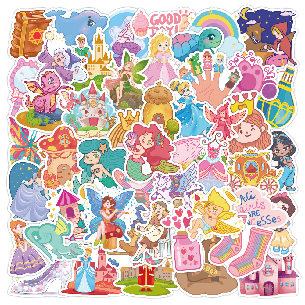 50张公主系列防水涂鸦可移贴纸笔记本滑板行李箱贴纸批发-阿里巴巴