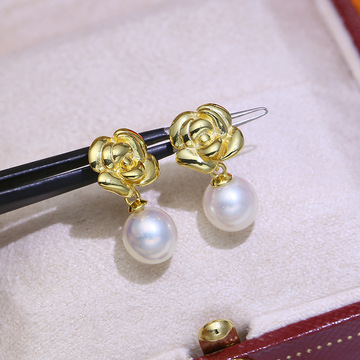 diy饰品配件 s925纯银花朵珍珠耳钉耳环空托 时尚耳坠银托材料女