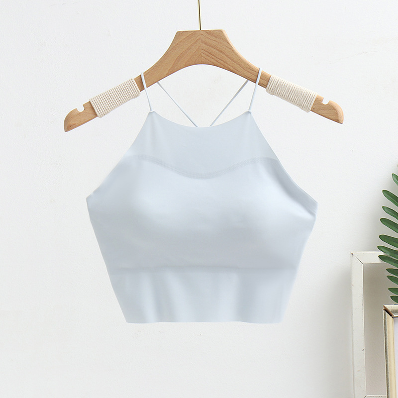 Sexy Halter-Style Navel-Exposed Small Sling Thin Anti-Exposure Tube Top Beauty Back Underwear Fixed Cup Traceless Vest Female