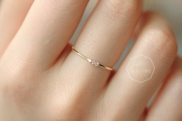 s925纯银镀14k金日系风格极简三粒锆钻基础款黄金女戒指环通勤款