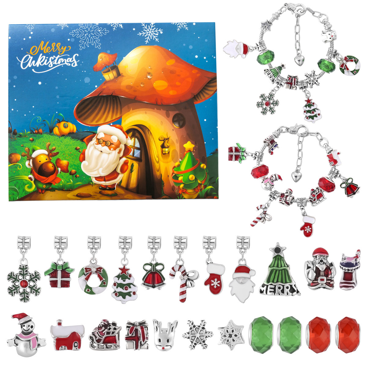 Domestic Hot Sale DIY Creative Children Bracelet Ornament 24 Grid Calendar Christmas Holiday Surprise Blind Box Silver Suit