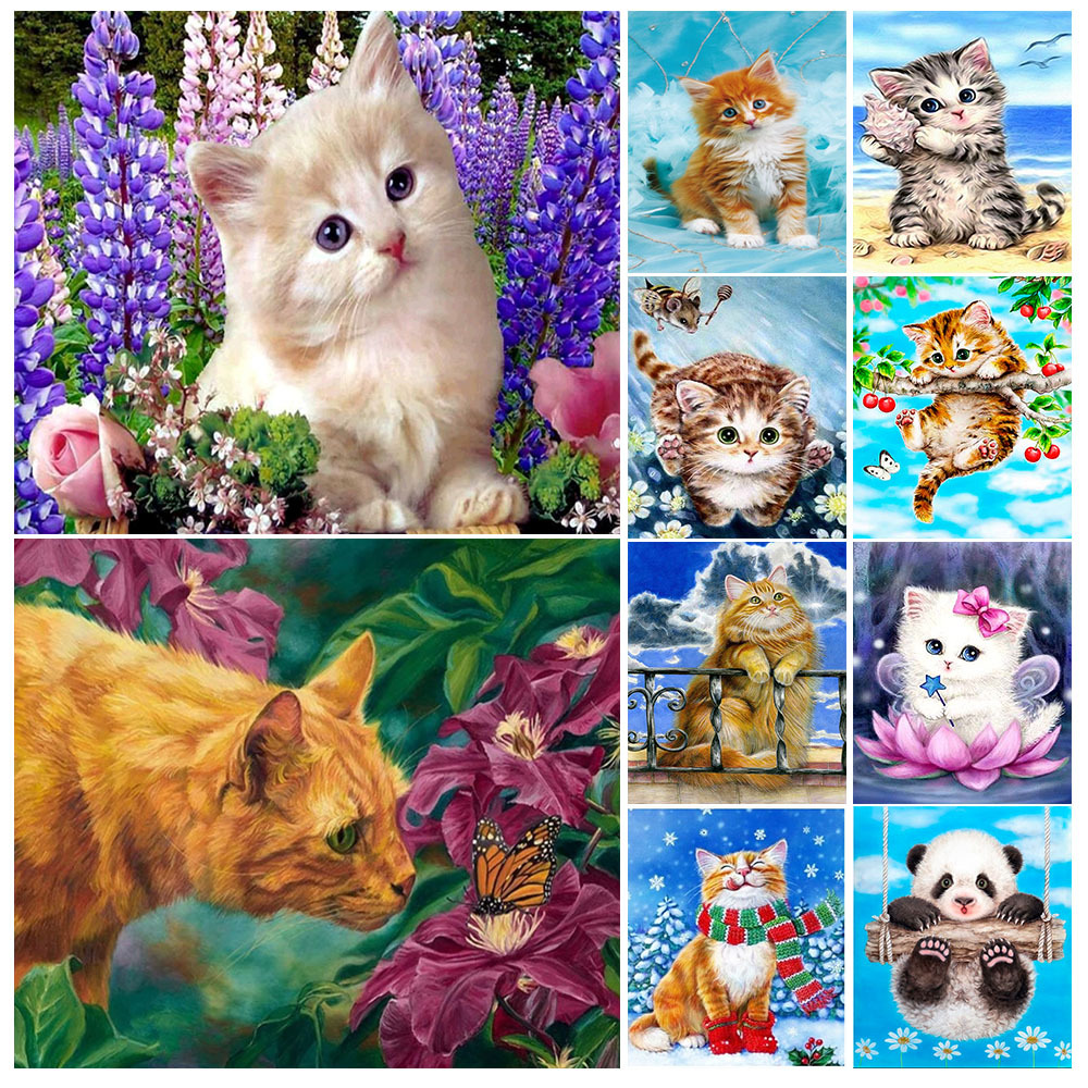 Factory Direct Sales Hot Sale at AliExpress Diamond Painting 5D Pattern Small Tangerine Cat Handmade Foreign Trade Cube round Diamond Square Diamond