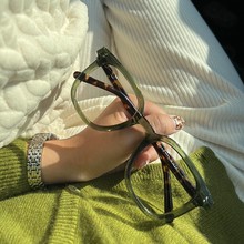 方形眼镜框ins素颜防辐射可配近视韩版潮凹造型橄榄绿网红眼镜架