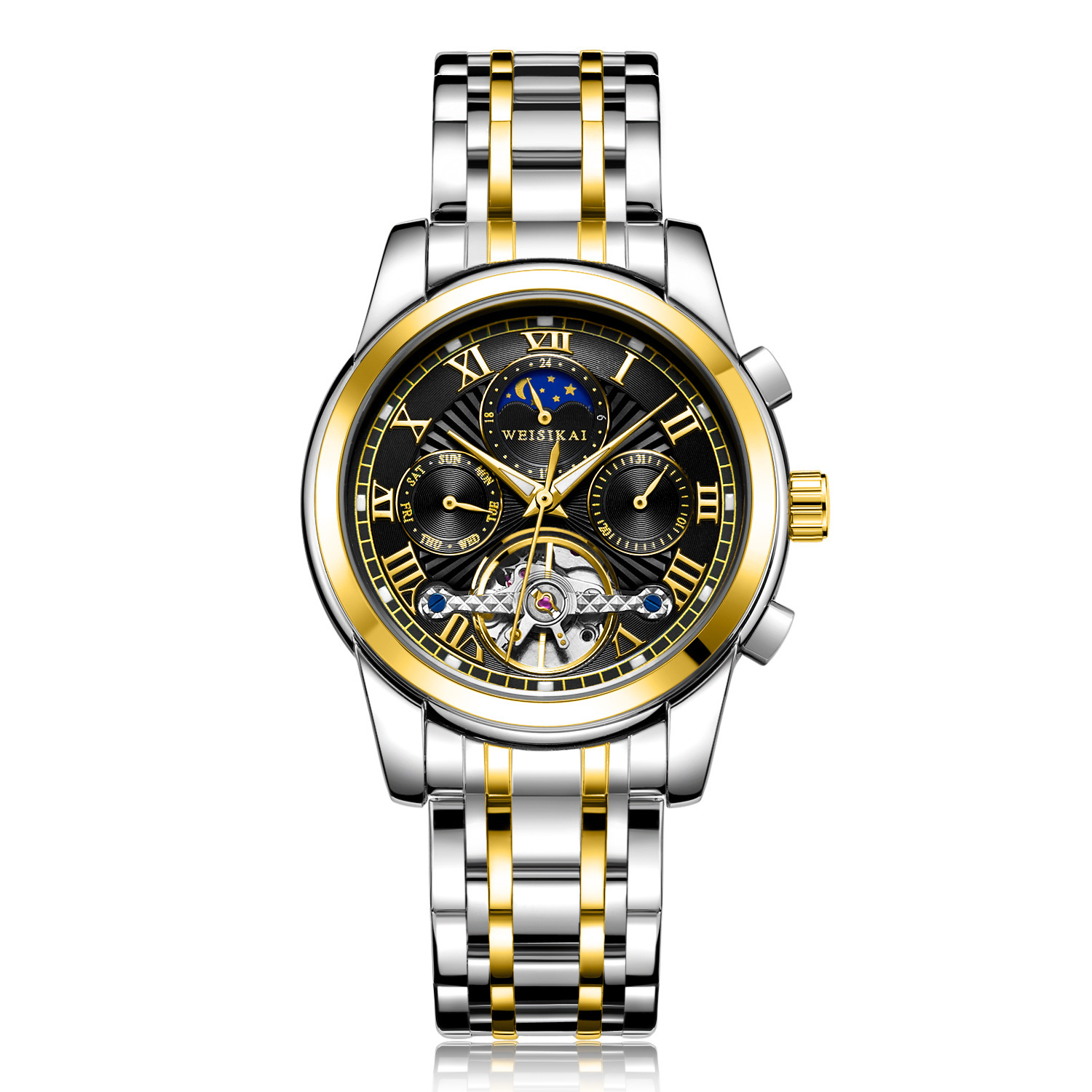瑞士正品【weisikai/威斯凯】男士防水自动机械表多功能手表男