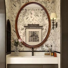 Vjd美式复古浴室镜洗手台壁挂LED带灯中古化妆镜子异形客厅挂墙装