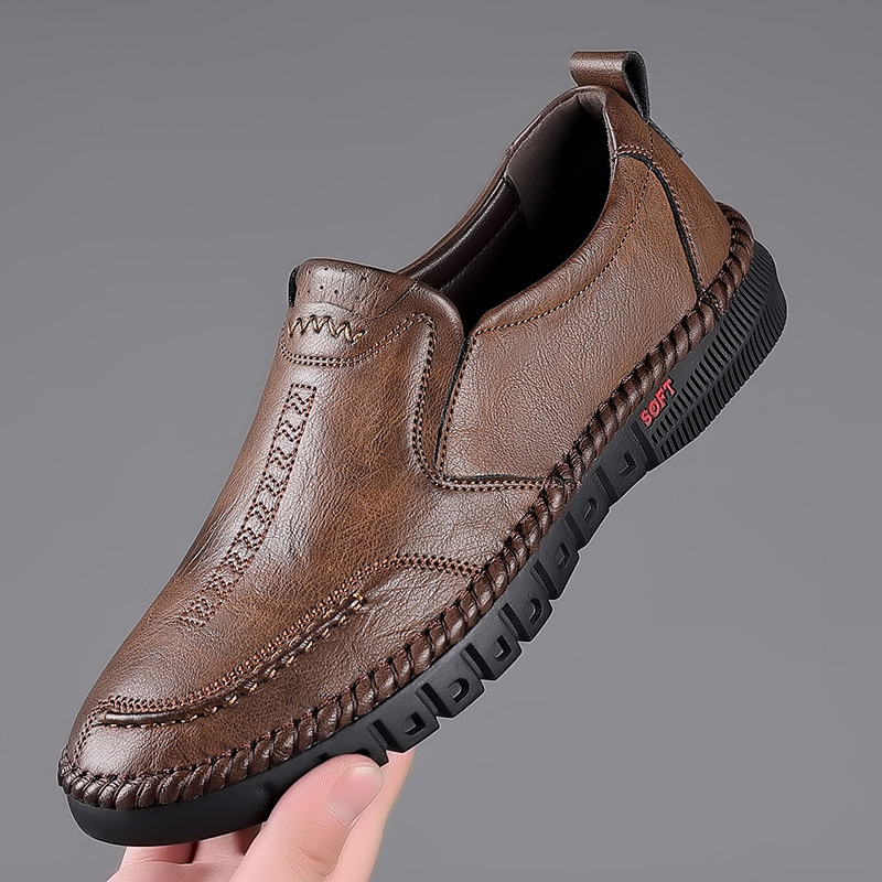 2023 Autumn New Middle-Aged Business Leisure Leather Shoes Daily Breathable Men's Leather Surface Slip-on Dad Shoes Men's Shoes