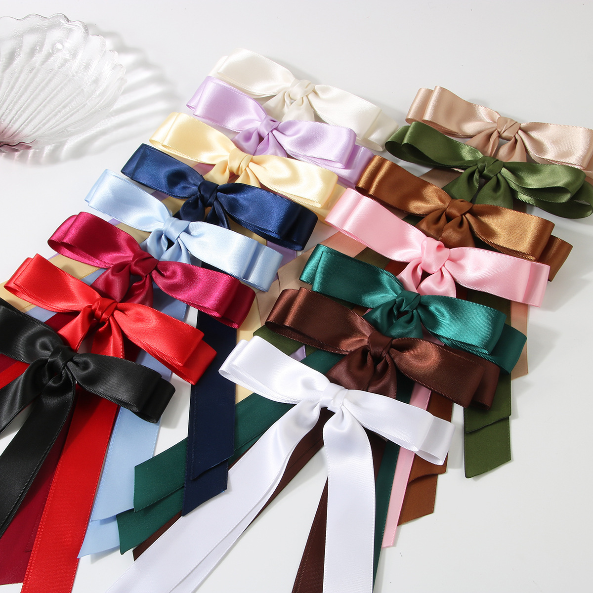 Cross-Border Hot Polyester Double-Layer Bow Ribbon Hairpin European and American Satin Sweet Hair Pin Women's Simple Hair Accessories Headwear