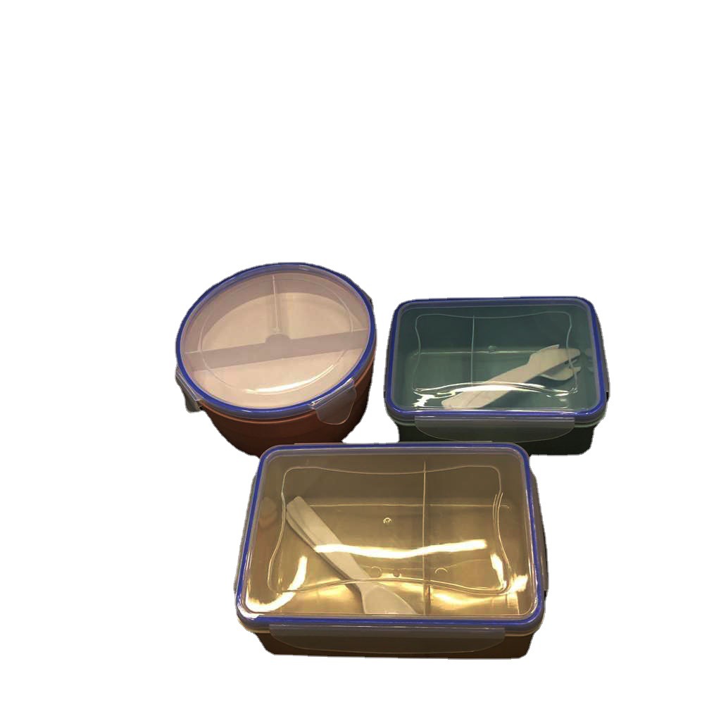 transparent rectangular lunch box buckle with knife and fork two-grid sealed lunch box lunch box supermarket supply rs-1574