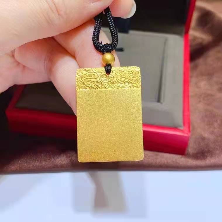 足金9999古法传承平安无事牌 24k纯黄金男士吊坠深圳水贝黄金珠宝