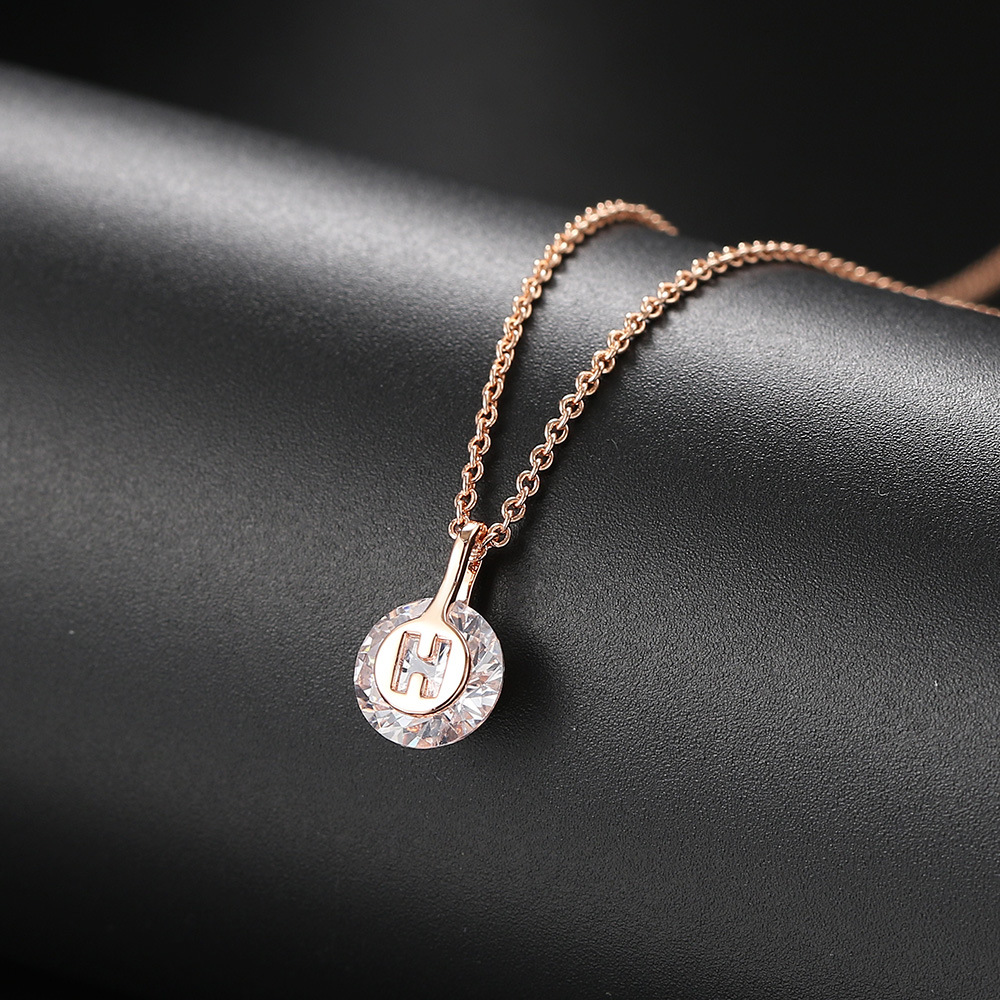 韩版简约单钻吊坠订婚项链女aaa锆石镀金锁骨链跨境爆品批发