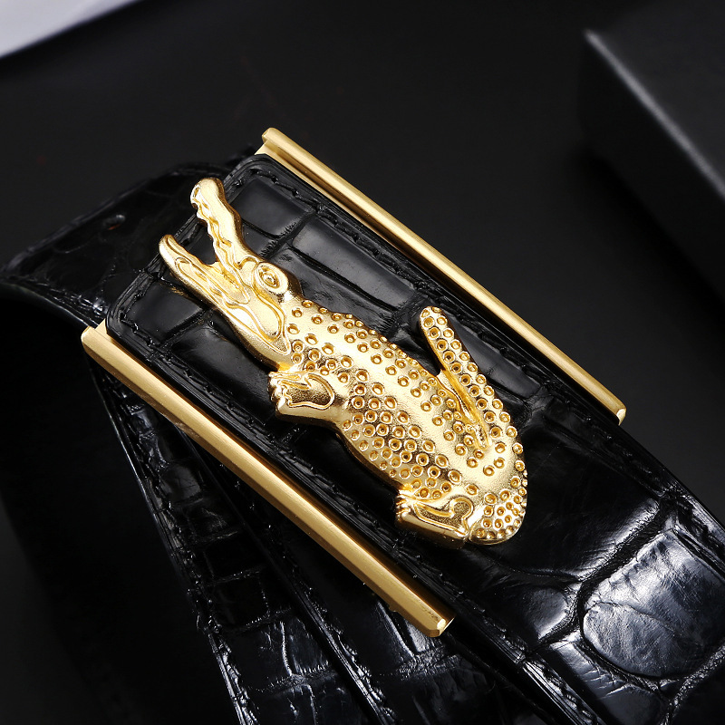 鳄鱼皮腰带男式真皮平滑扣裤带刻字新款男士皮带免费刻字一件代发