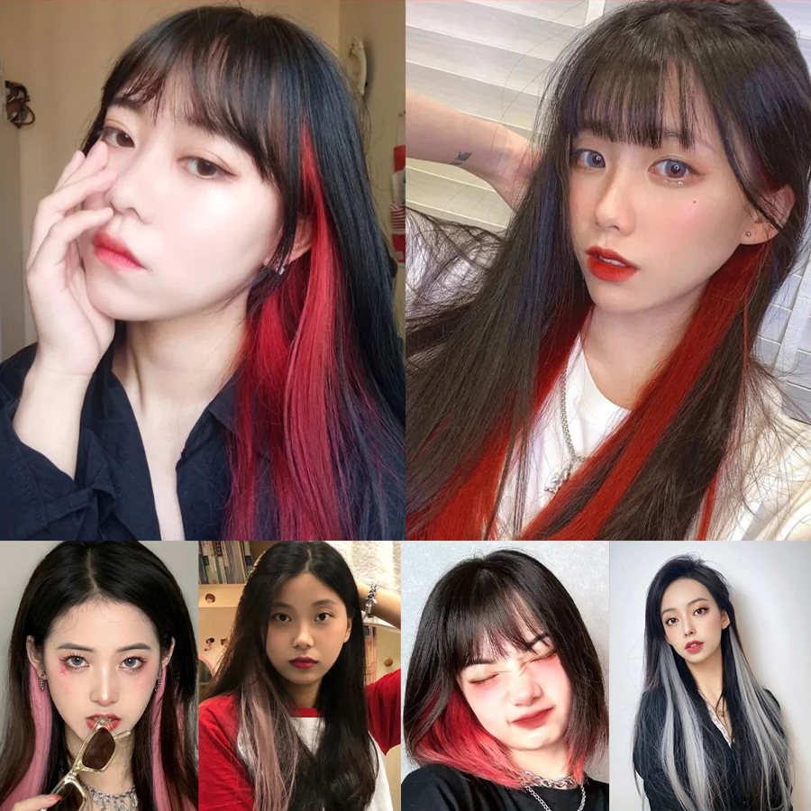 彩色假发片挂耳染隐形挑染直发片卷发片假发女长发一片式彩色发束