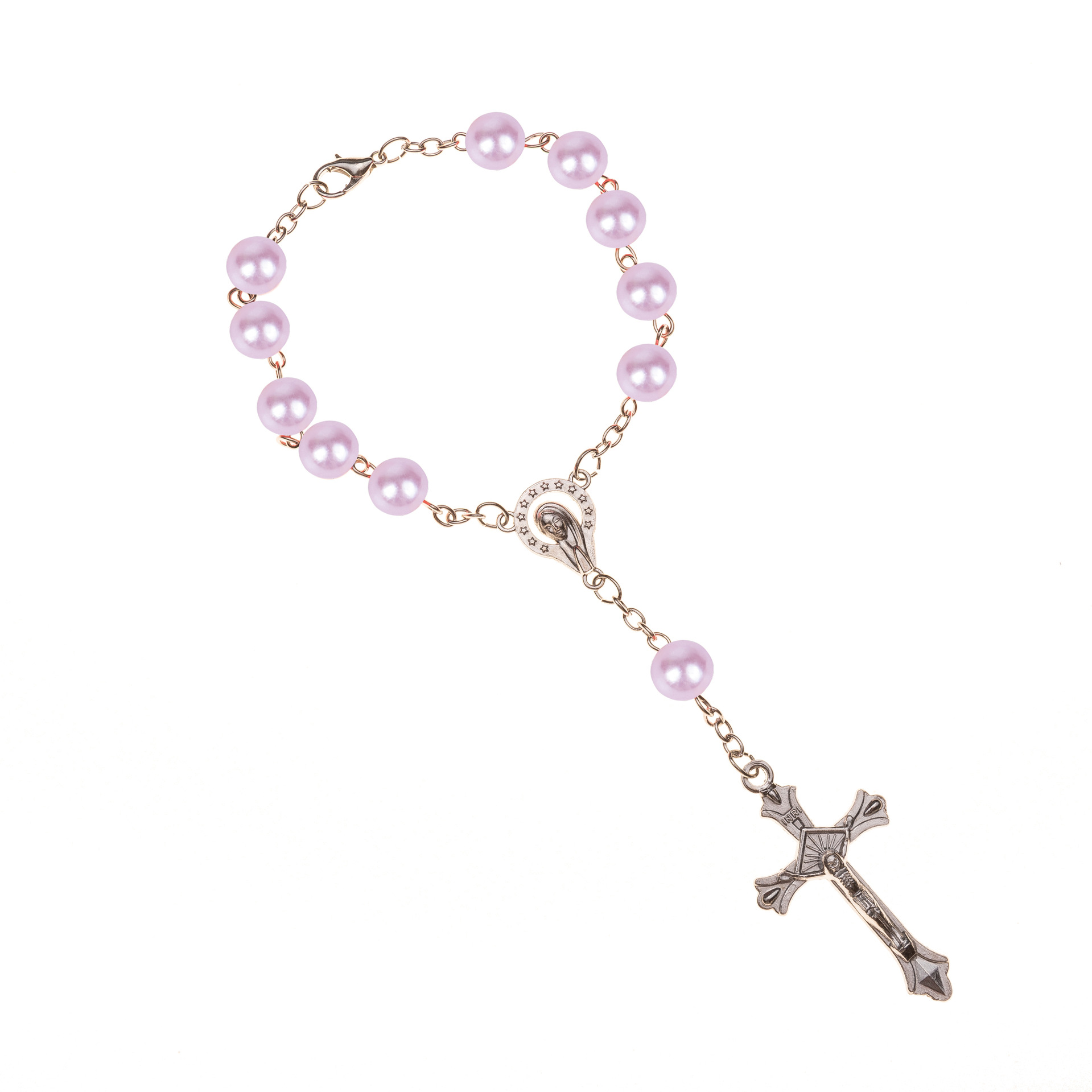 配饰 天主教念珠手链 白色仿珍珠基督十字架耶稣圣母手链