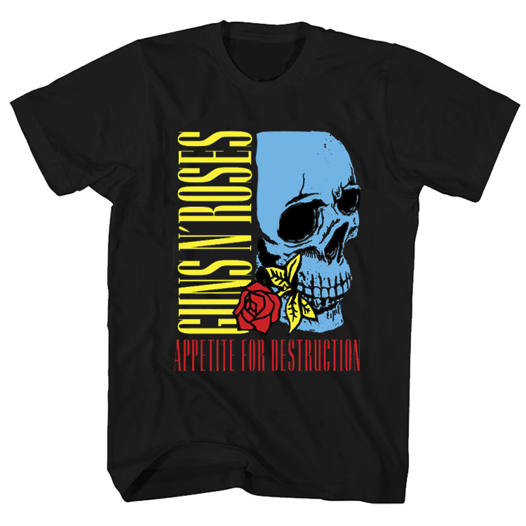 gunsnroses枪炮与玫瑰乐队摇滚蓝色骷髅头枪花重磅短袖t恤