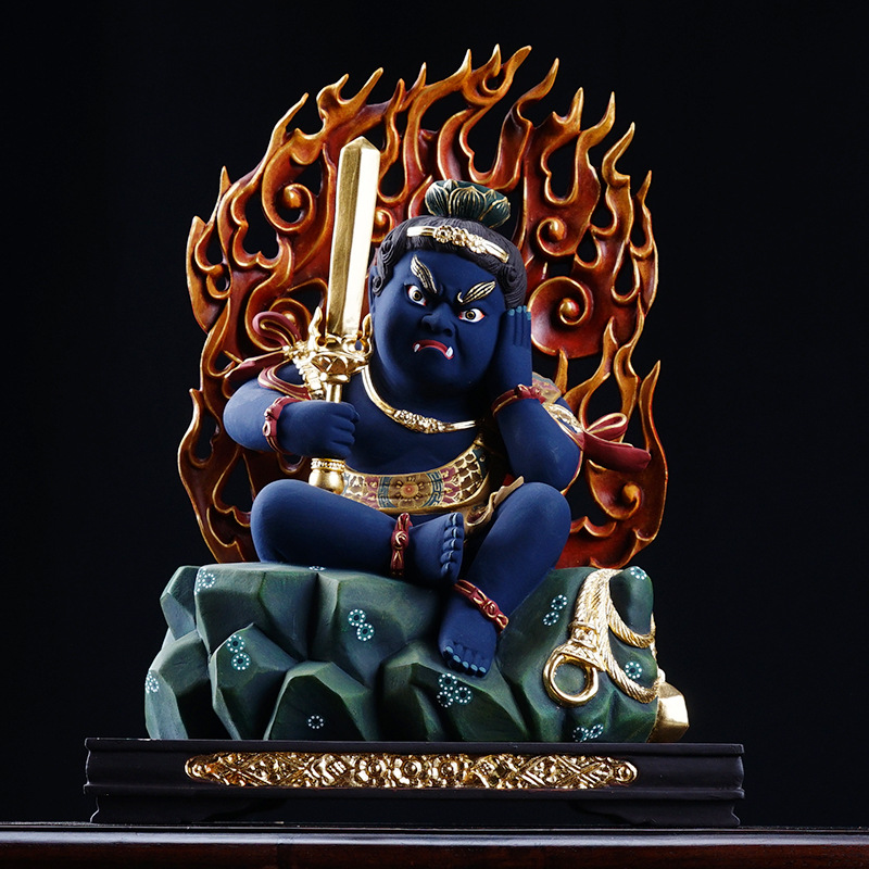 木雕佛像樟木雕刻工厂不动明王 护法神像雕像摆饰寺庙永盛厂家