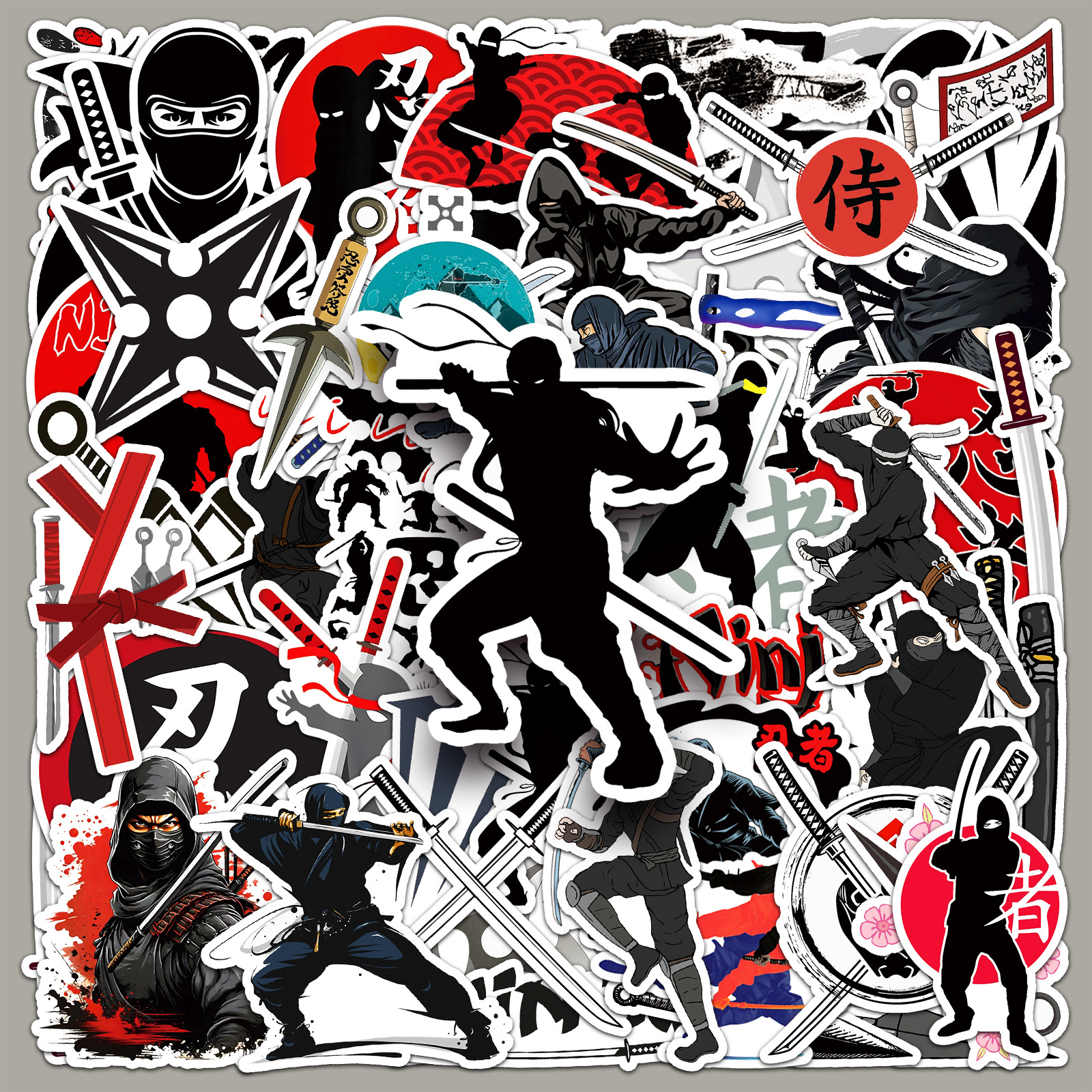 50张日本忍者贴纸卡通ninja飞镖酷炫防水装饰头盔电脑行李箱贴纸