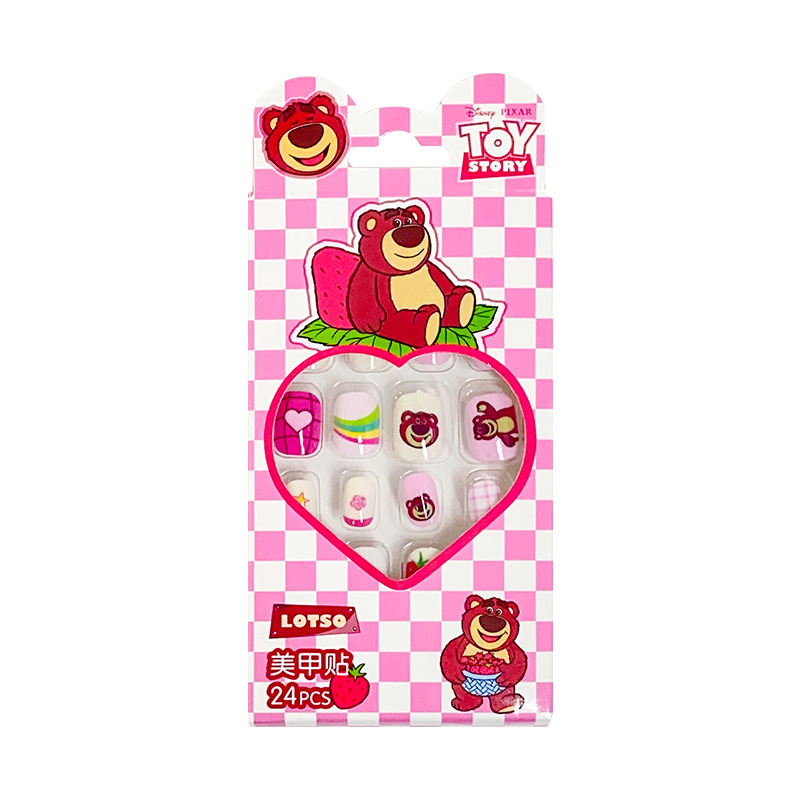 Student Removable Cartoon Nail Stickers Strawberry Bear Waterproof and Durable Wear Nail Sticker Wear Patch Wholesale