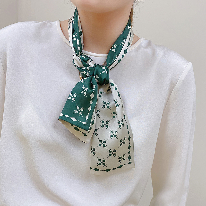 Korean Style New Geometric Small Silk Scarf Women's Rectangular Spring, Summer, Autumn Versatile Professional Decorative Striped Scarf Hair Band Arm Bag