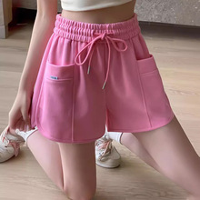 粉色运动短裤女夏季薄款外穿百搭高腰显瘦宽松休闲a字五分阔腿裤