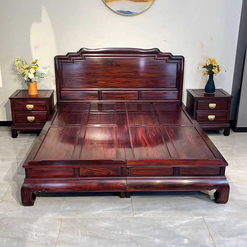 中式红木床印尼黑酸枝阔叶黄檀双人床简约高脚储物床1.