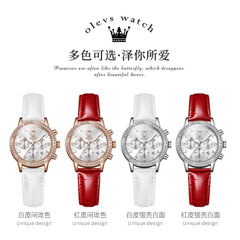 Olevs Brand Watch Factory Wholesale Diamond Hot Selling Multi-Function Chronograph Quartz Watch Ladies Watch Women's Watch