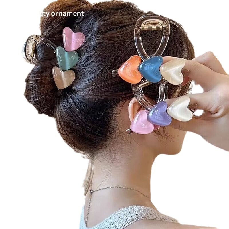 中号拼色爱心发夹女夏季后脑勺半扎发抓夹发量少鲨鱼夹子发卡头饰