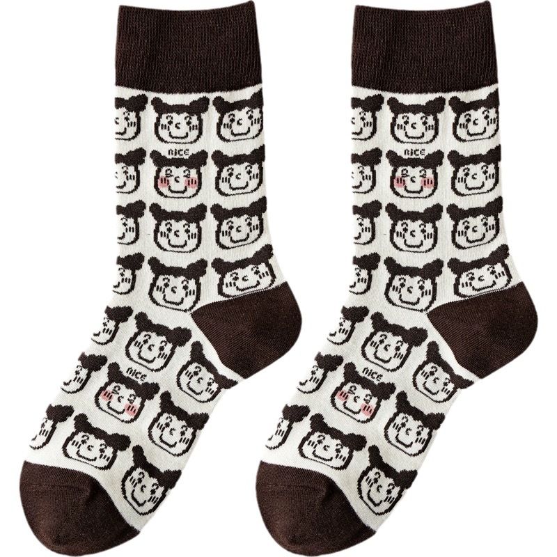 Socks Female Ins Fashion Cartoon Creative Couple Mid-Calf Stocks Korean Cute Spring, Autumn and Summer Zebra Cow Puppy Long Socks