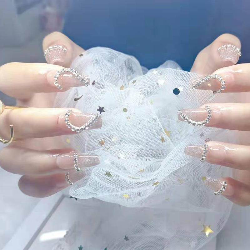 美甲钻链 金属镶钻水钻爪链 美甲珍珠水钻链饰品整卷手工指甲链子