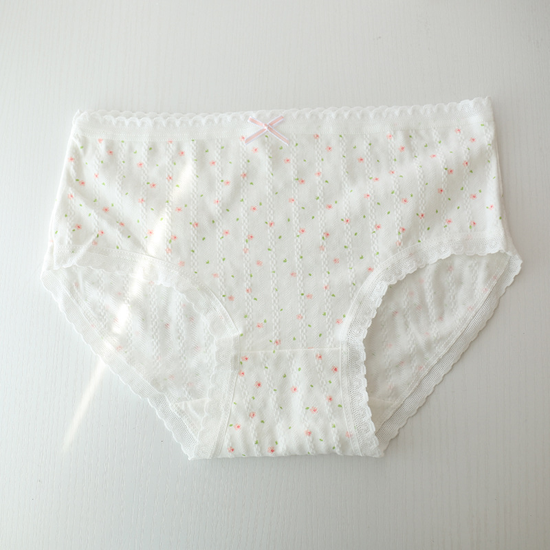 Js015 French Floral Jacquard Cotton Women's Mid-Waist Panties Simple Cute Triangle Girl Student Sweet
