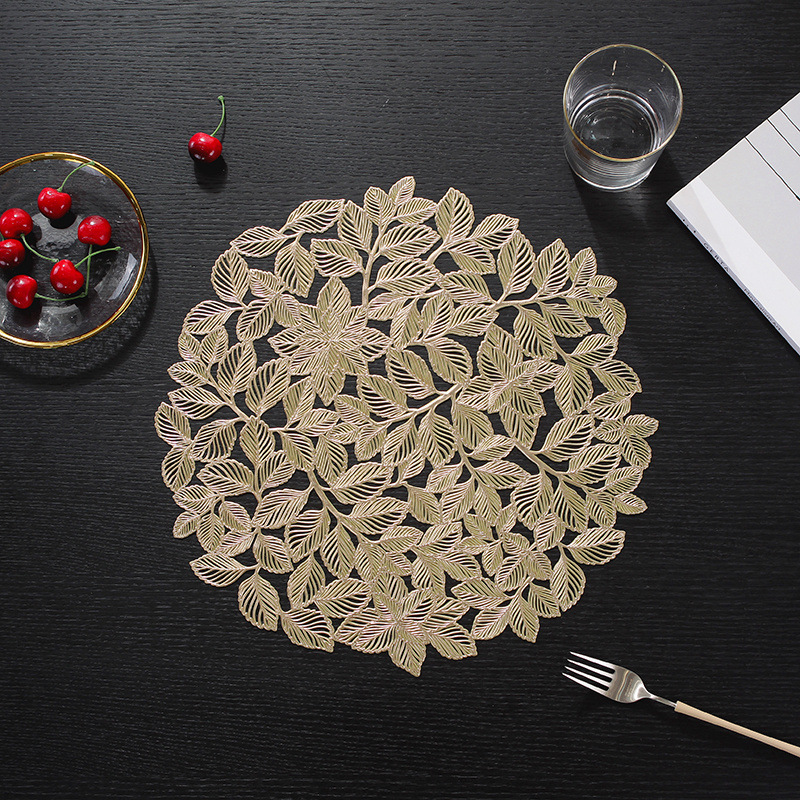 Table Mat Placemat Ins Style Solid Color Strawberry Leaf Placemat PVC Table Mat Heat Proof Mat Waterproof Oil-Proof Household round Coaster