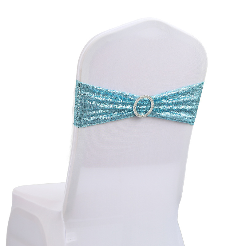 Wholesale Spot Ins Wedding Banquet Decoration Hotel Spandex Chair Cover Bow Chair Back Flowers Elastic Sequin Strap