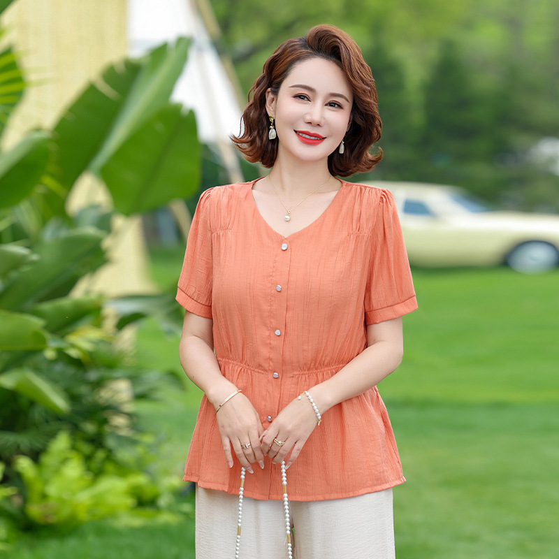 女式短袖透气t恤2024新款夏季薄款纯色小衫女款妈妈夏装气质上衣