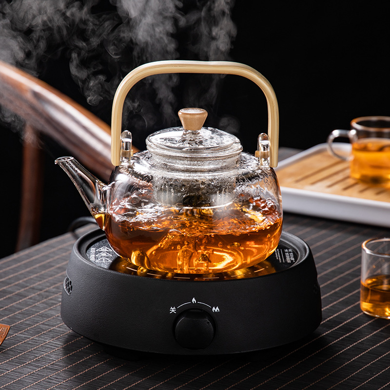 竹把提梁玻璃煮茶壶 家用玻璃泡茶壶 可电陶炉蒸茶壶煮茶壶烧水壶