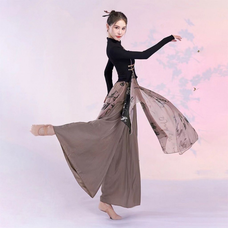 古典舞裙裤新款中国现代民族舞蹈书法表演飘逸服装演出服宽松