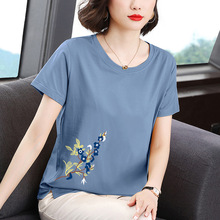 纯棉t恤女妈妈短袖夏装宽松显瘦新款中国风中年妇女装气质上衣潮