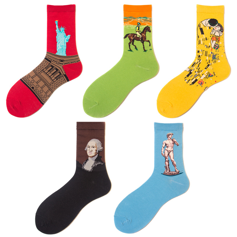 French Artistic Retro Fashion Youth Fashion European Version Happy Socks Artwork Series Lovers' Socks Ins Trendy Socks