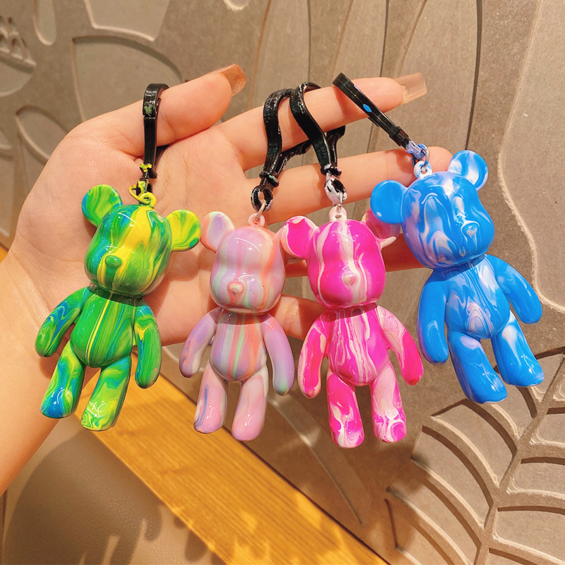 Fluid Bear Keychain White Body Wholesale Violent Bear Graffiti Handmade DIY Paint Display Box Blind Box in Stock