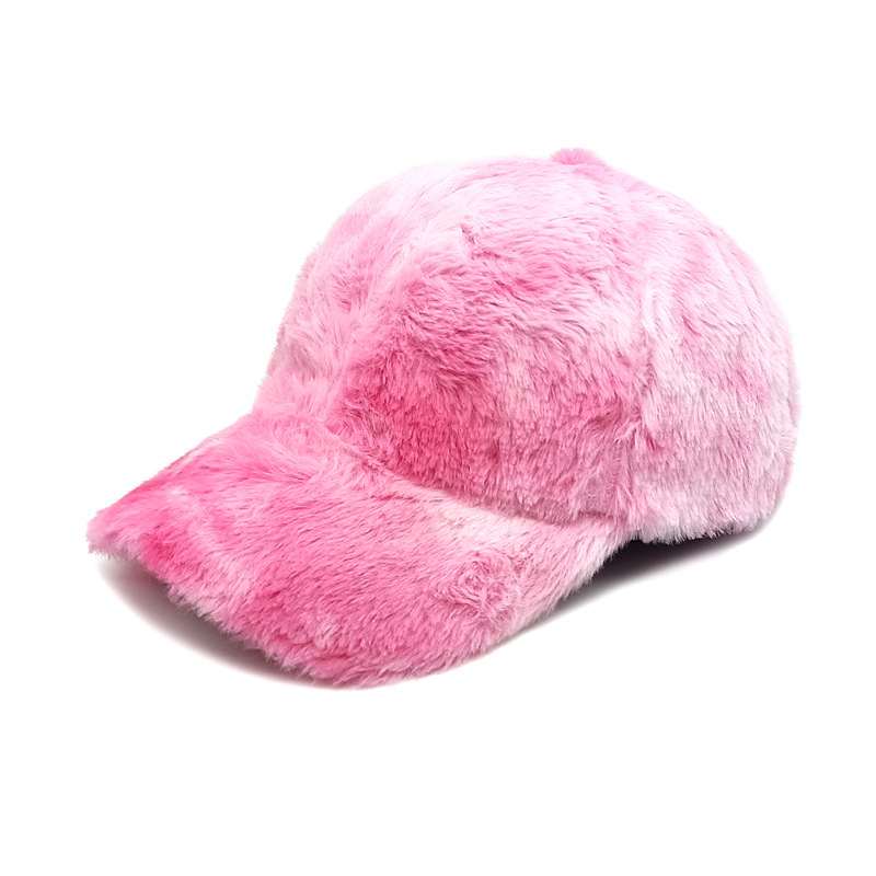 Winter New Tie-Dyed Baseball Cap Trend All-Match Plush Beanie Hat Rainbow Gradient Color Imitation Rabbit Fur Female Peaked Cap