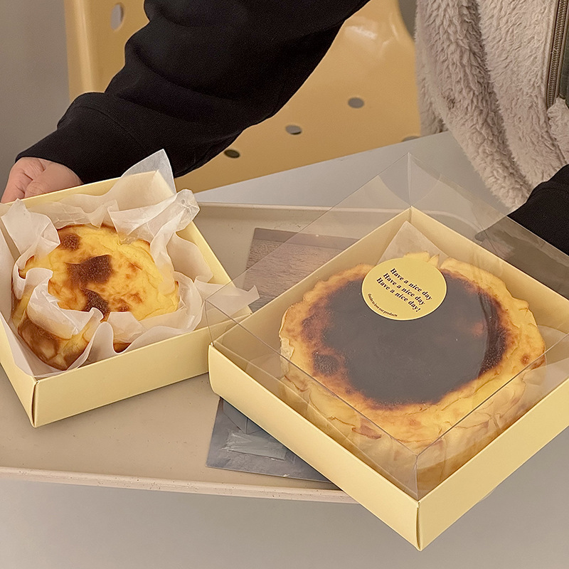 4寸6寸巴斯克芝士蛋糕盒轻乳酪包装盒戚风透明西点盒韩系打包盒