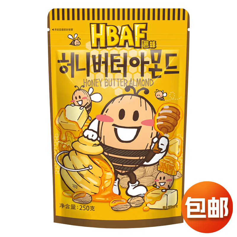 韩国进口零食杏仁芭蜂汤姆农场蜂蜜黄油扁桃仁坚果250g整箱批发