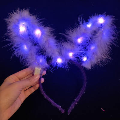 Internet Celebrity Luminous Feather Rabbit Ears Hair Hoop Plush Fox Ears Headdress Night Market Stall Toy Stall Wholesale