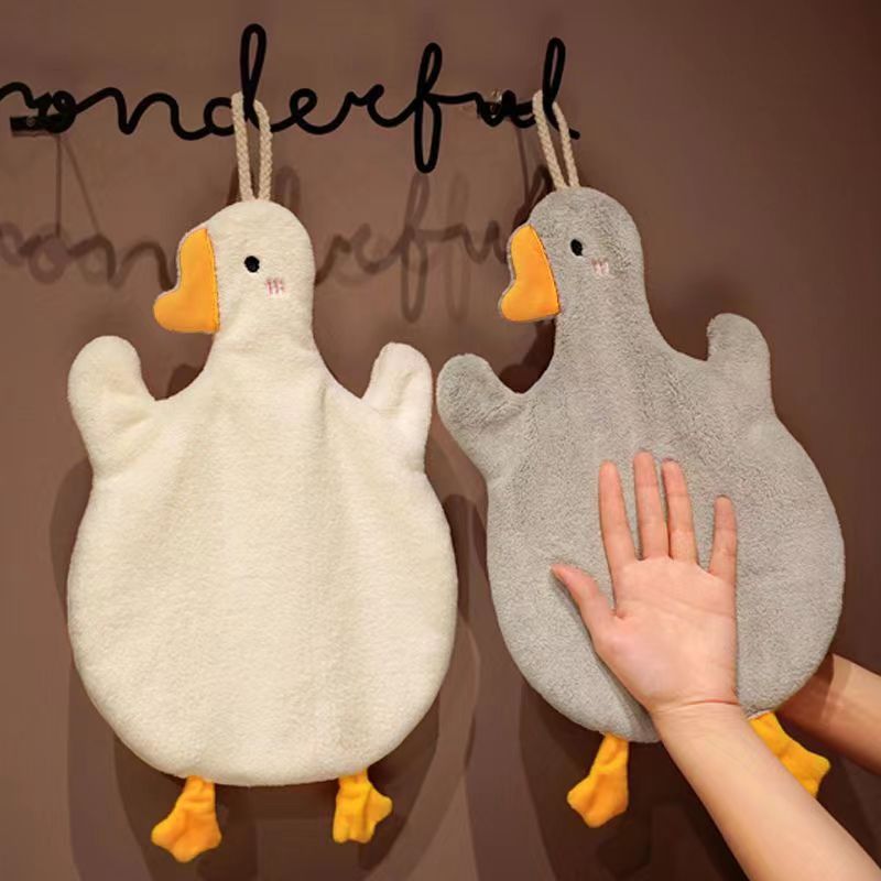 [Double-Layer Thickening] Factory Batch Big Goose Hand Towel Coral Fleece Hanging Towel Children Cartoon Hanging Hand Towel