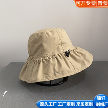 褶皱抽绳盆帽 韩版甜美荷叶边遮阳 防晒日系渔夫cap 工厂定制