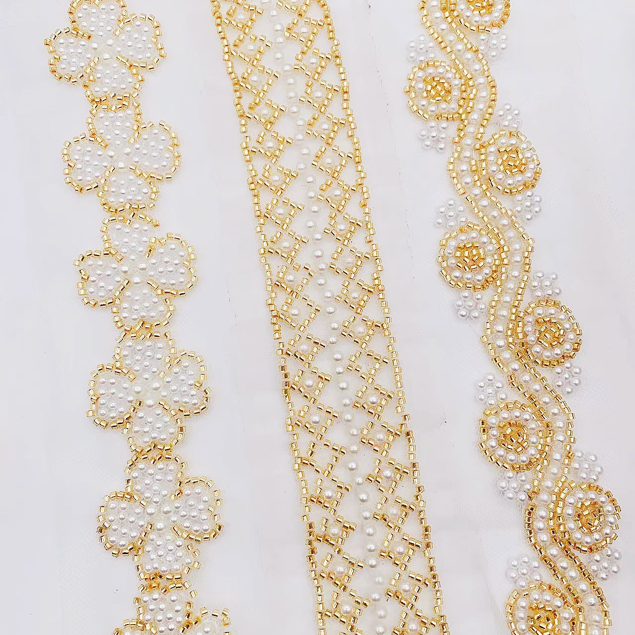 跨境热销手工钉珠花边diy米珠头饰鞋帽包包珍珠重工蕾丝 服装辅料