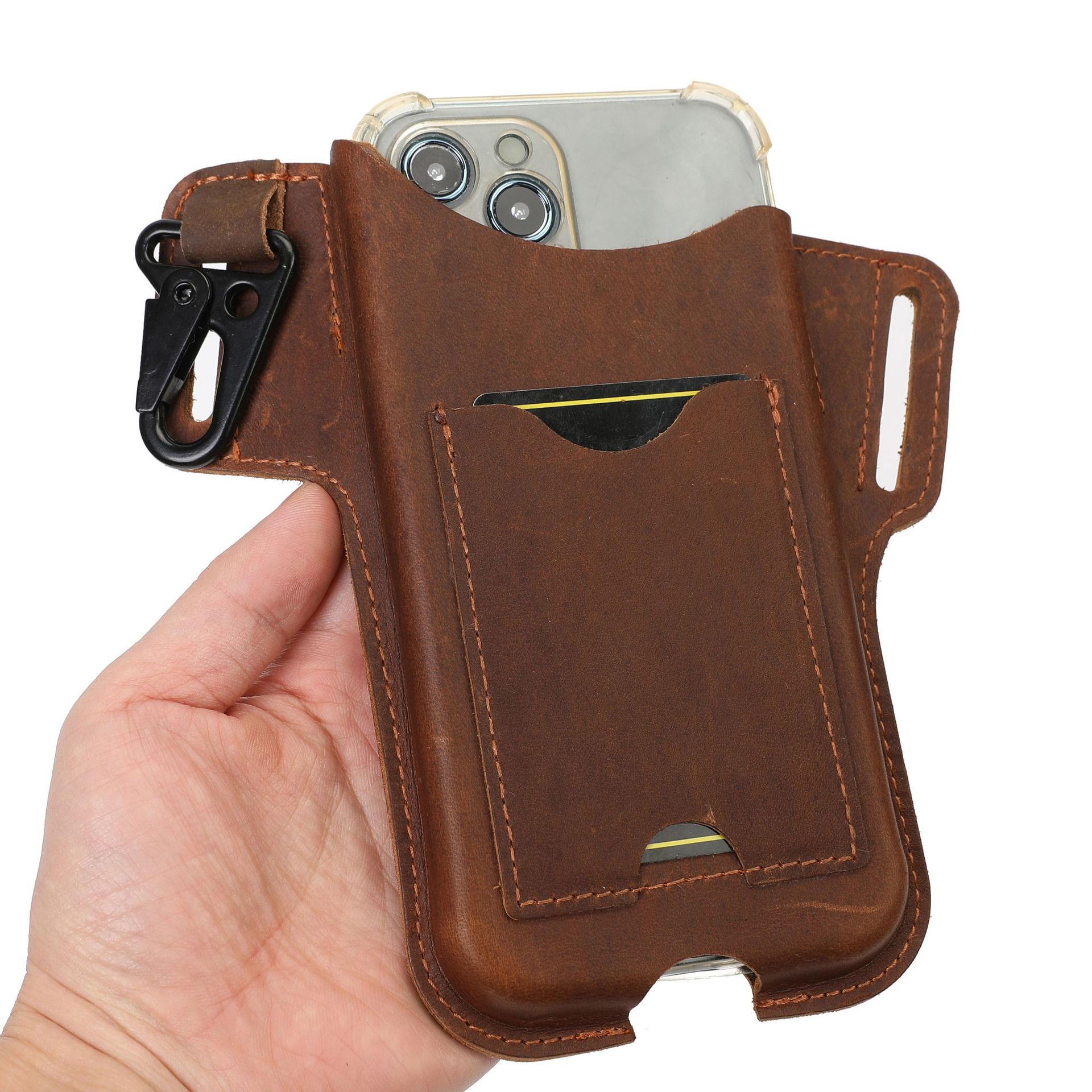 穿皮带真皮手机腰包皮套真皮手机腰包男用真皮手机套腰包插卡